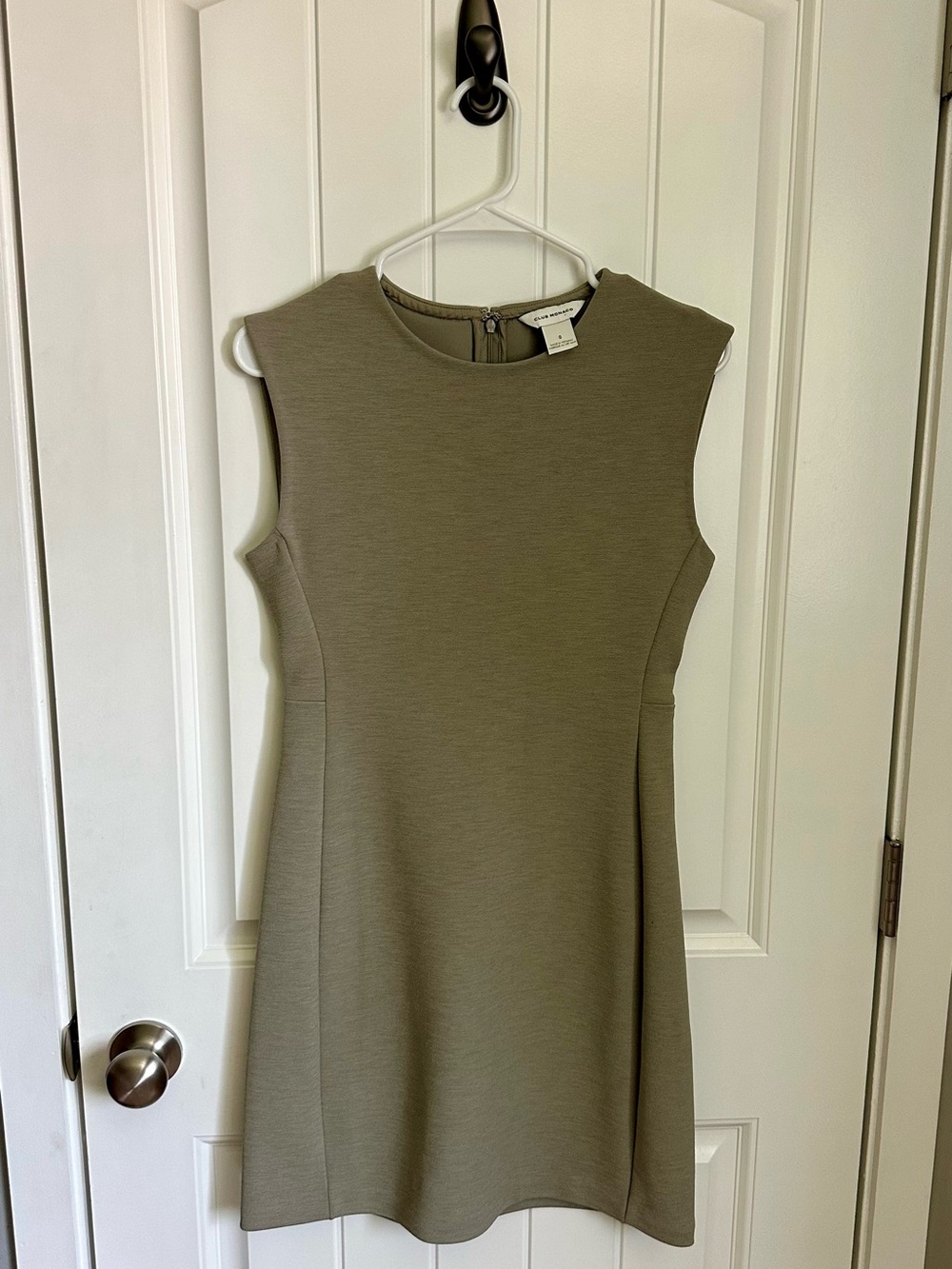 Club Monaco Sleeveless Mini Dress Khaki Olive Crewneck Mod A-Line Shift - Picture 3 of 12